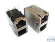 2x1 Dual RJ45 Jack with integrated 1000Mbps Magnetics and Light Pipe